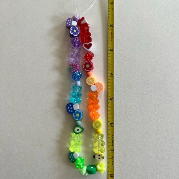 Rainbow Beaded Phone Charm with Fruit and Flower Charms - Picture 3 of 3